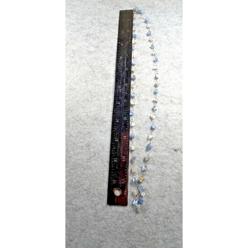Vintage Y2K Blue Ivory Cats Eye Glass Bead Necklace Double Strand Wire Wrapped